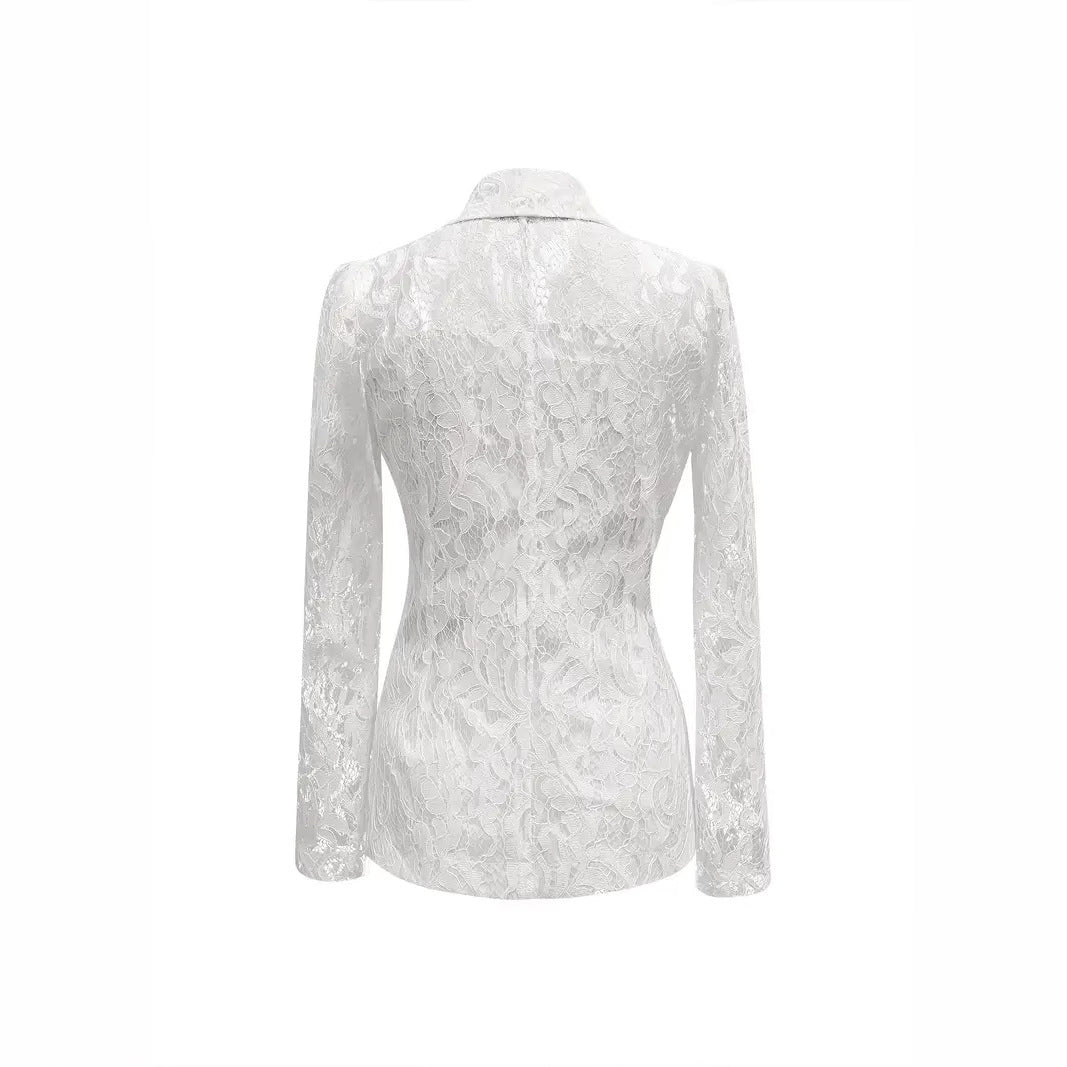 Fashionable Casual Elegant Lace V-Neck Sheer Blazer for Women