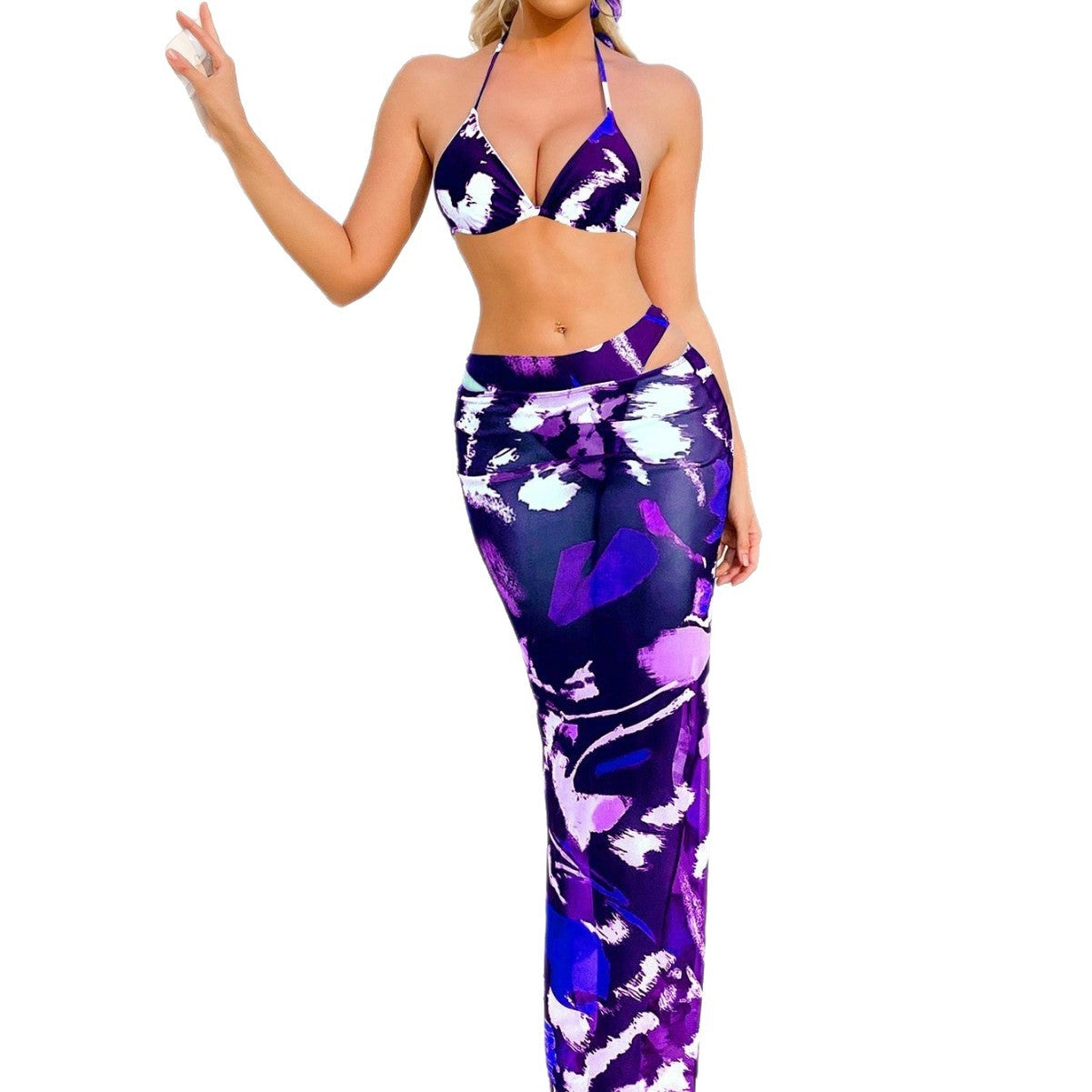 Printed Halter Neck Strapless Bikini Set Sexy Two-Piece Swimwear