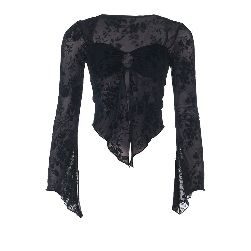 Long Sleeve Square Neck Top - Black Fitted Pullover