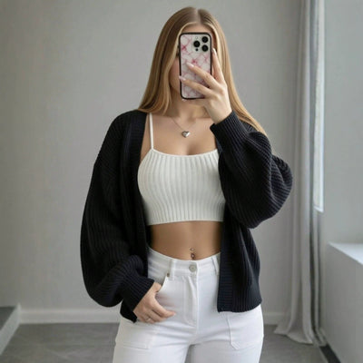 Relaxed Loose V-Neck Knit Cardigan for Women, Autumn Winter New  Outerwear Sweater Coat, Plus Size Slimming Top