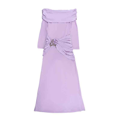 Off Shoulder Mesh Maxi Dress - Long Sleeve Bodycon Gown