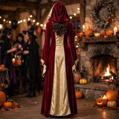 Halloween Medieval Costume Dress - Hood and Lace-Up Bodice