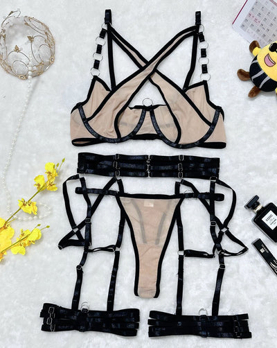 Cross-Strap Neckline Underwear with Steel Ring Pure Desire Sexy Set for Women - Fashions Envy