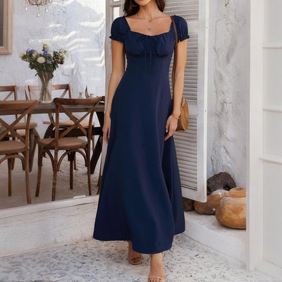 Women's Bohemian Backless Flowy Ruffled Maxi Dress with Adjustable Belt - Summer Vacation