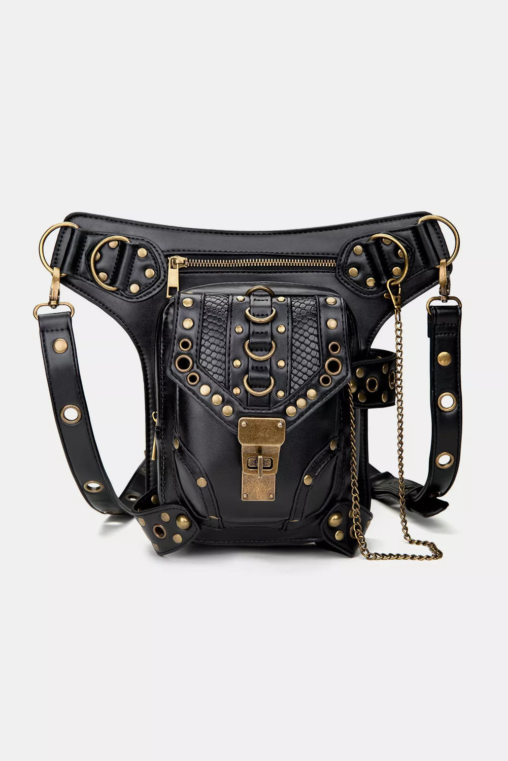 Steampunk Rivet Decor Multipurpose Crossbody Bag - Fashions Envy