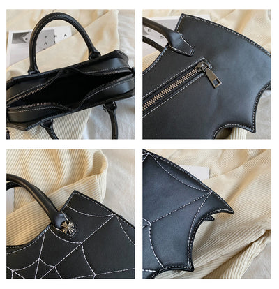Bat Wing Spider Web Crossbody Bag - Gothic Halloween Handbag