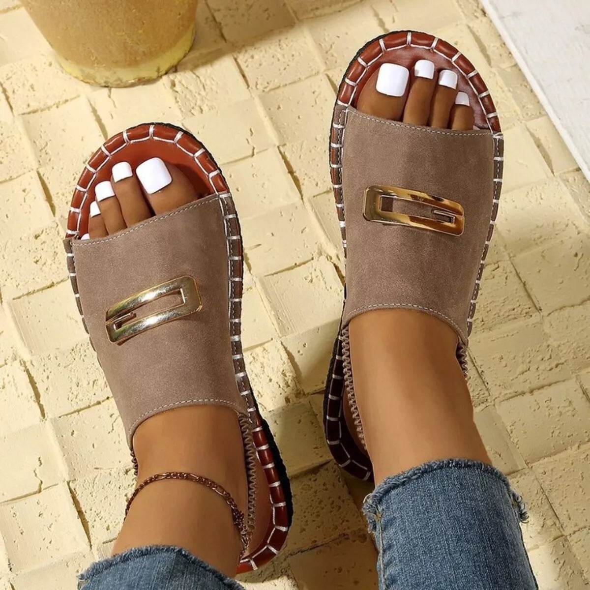 Stylish Open Toe Low Heel Sandals - Fashions Envy