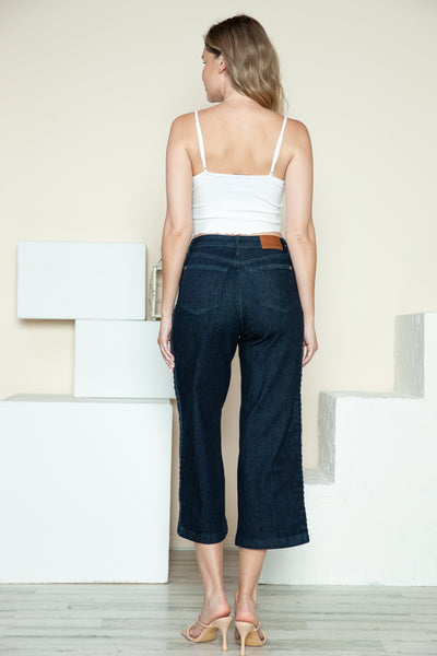 Judy Blue Full Size Side Seam Braid Detail Crop Wide Leg Jeans - Fashions Envy