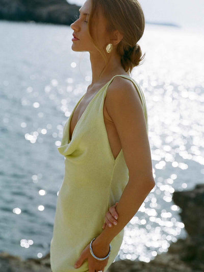 Cowl Neck Drawstring Mini Dress - Cinched Waist Summer Style