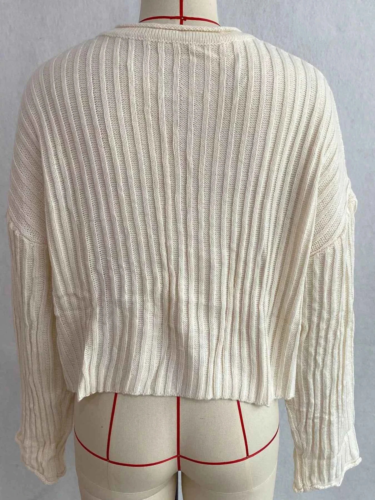 Ribbed Lace-Up Crop Sweater