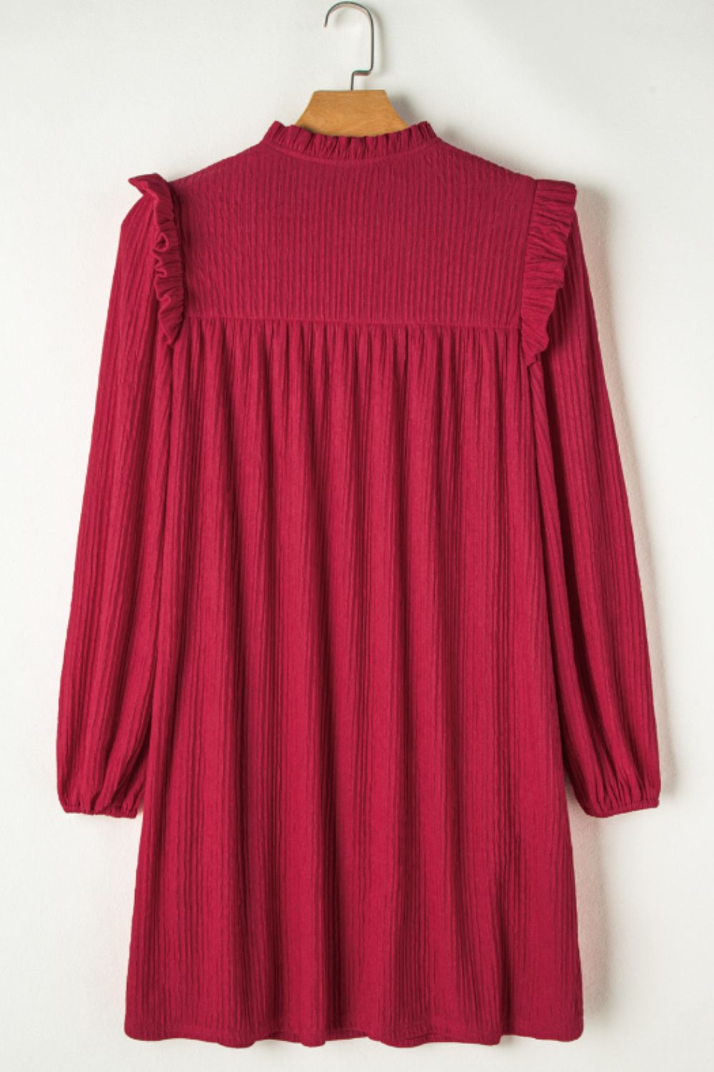 Frill Notched Long Sleeve Mini Dress