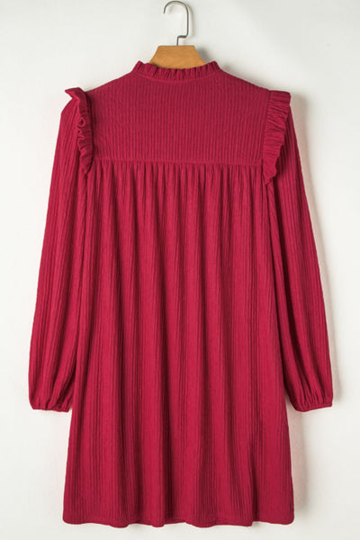 Frill Notched Long Sleeve Mini Dress