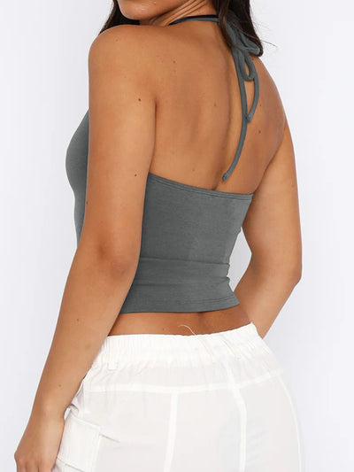 Round Neck Lace Detail Halter Neck Cami