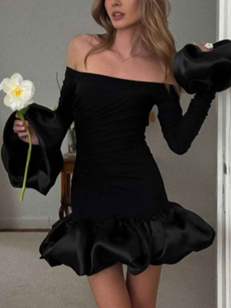 Off-Shoulder Mini Dress - Ruffle Hem Party Style
