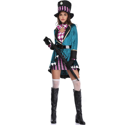 Halloween Mad Hatter Costume Set - Teal Velvet 7-Piece