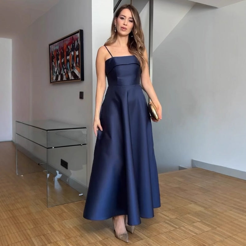 Satin Suspender Dress - Sleeveless Evening Gown - Fashions Envy