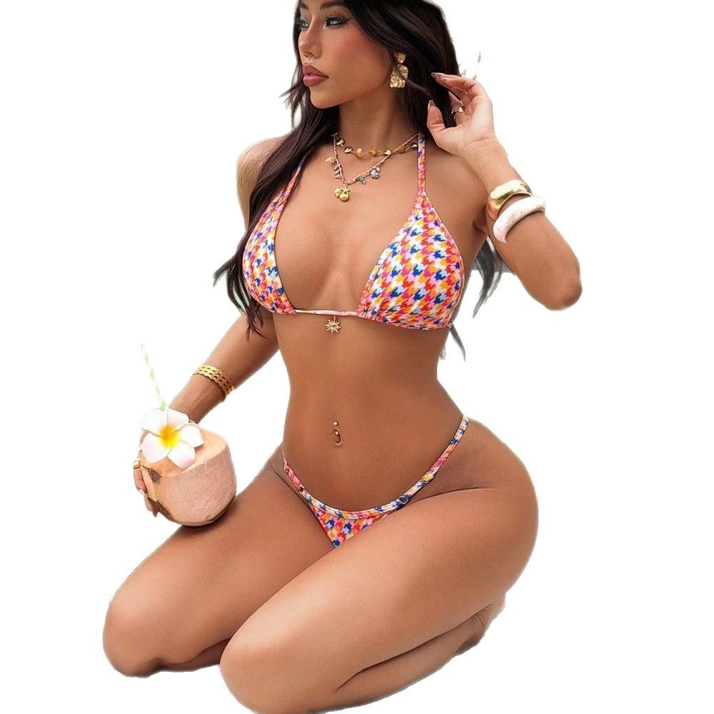 Multicolor Brazilian-Cut String Bikini - Sexy Swimsuit