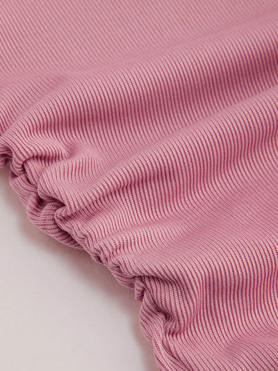 Pink V-Neck Crop Top Wide Leg Pants Set - Pleated Shoulder