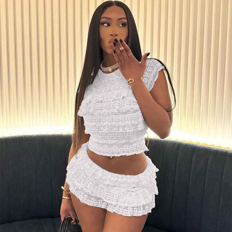 Cutout Crop Top Shorts Set - Midriff Slim Fit Two Piece