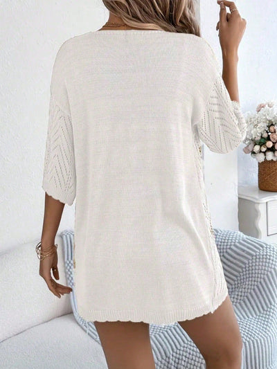 Women's Lightweight Open Front Knit Cardigan - Chevron Pointelle