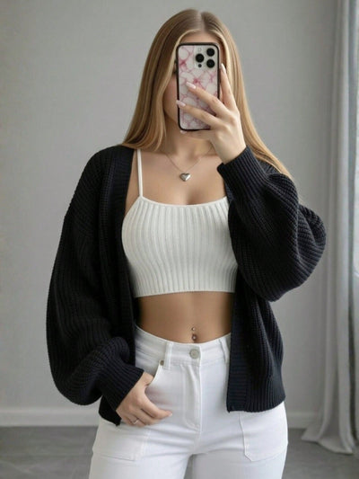 Relaxed Loose V-Neck Knit Cardigan for Women, Autumn Winter New  Outerwear Sweater Coat, Plus Size Slimming Top