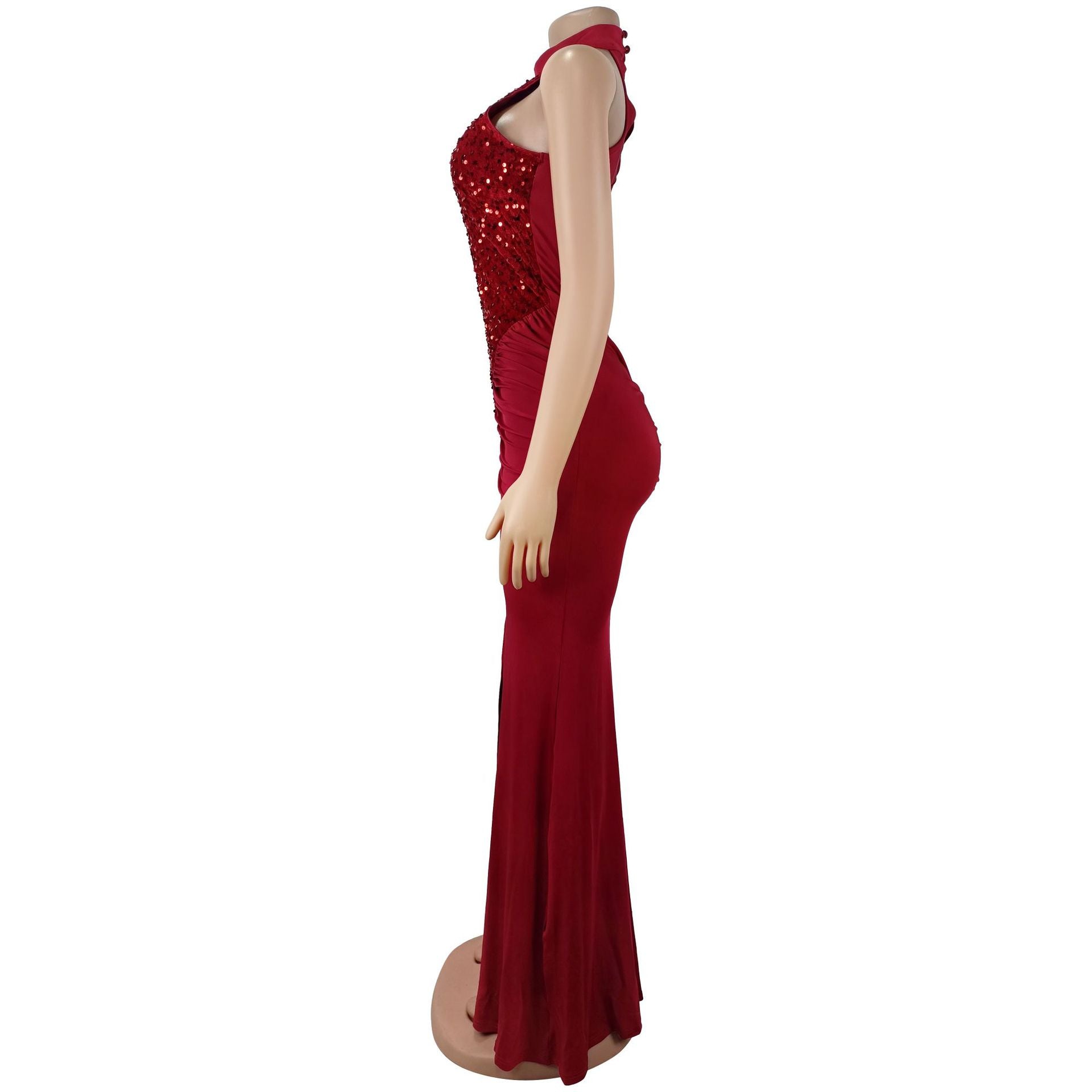 Sequin Velvet Split Maxi Dress - Bodycon Prom Gown