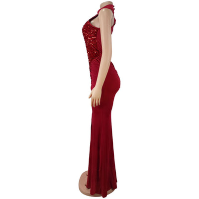 Sequin Velvet Split Maxi Dress - Bodycon Prom Gown