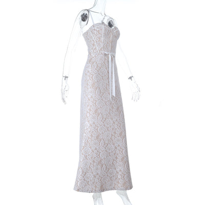 Sweetheart Lace Spaghetti Strap Long Silhouette Maxi Dress