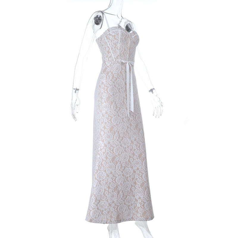 Sweetheart Lace Spaghetti Strap Long Silhouette Maxi Dress
