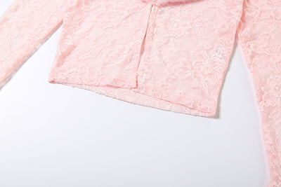 Lace Top and Pleated Skirt Set - Long Sleeve Two Piece - Fashions Envy