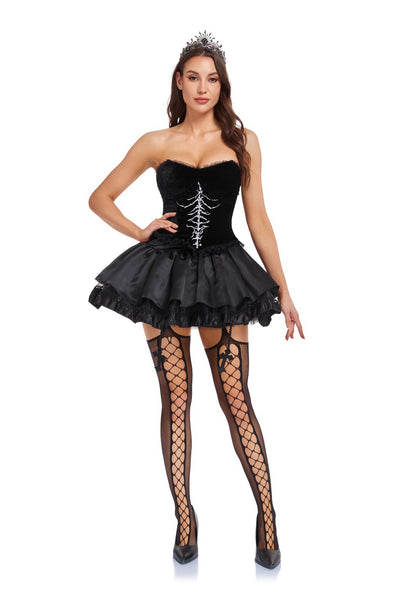 Gothic Halloween Corset Costume - Rhinestone Mini Dress