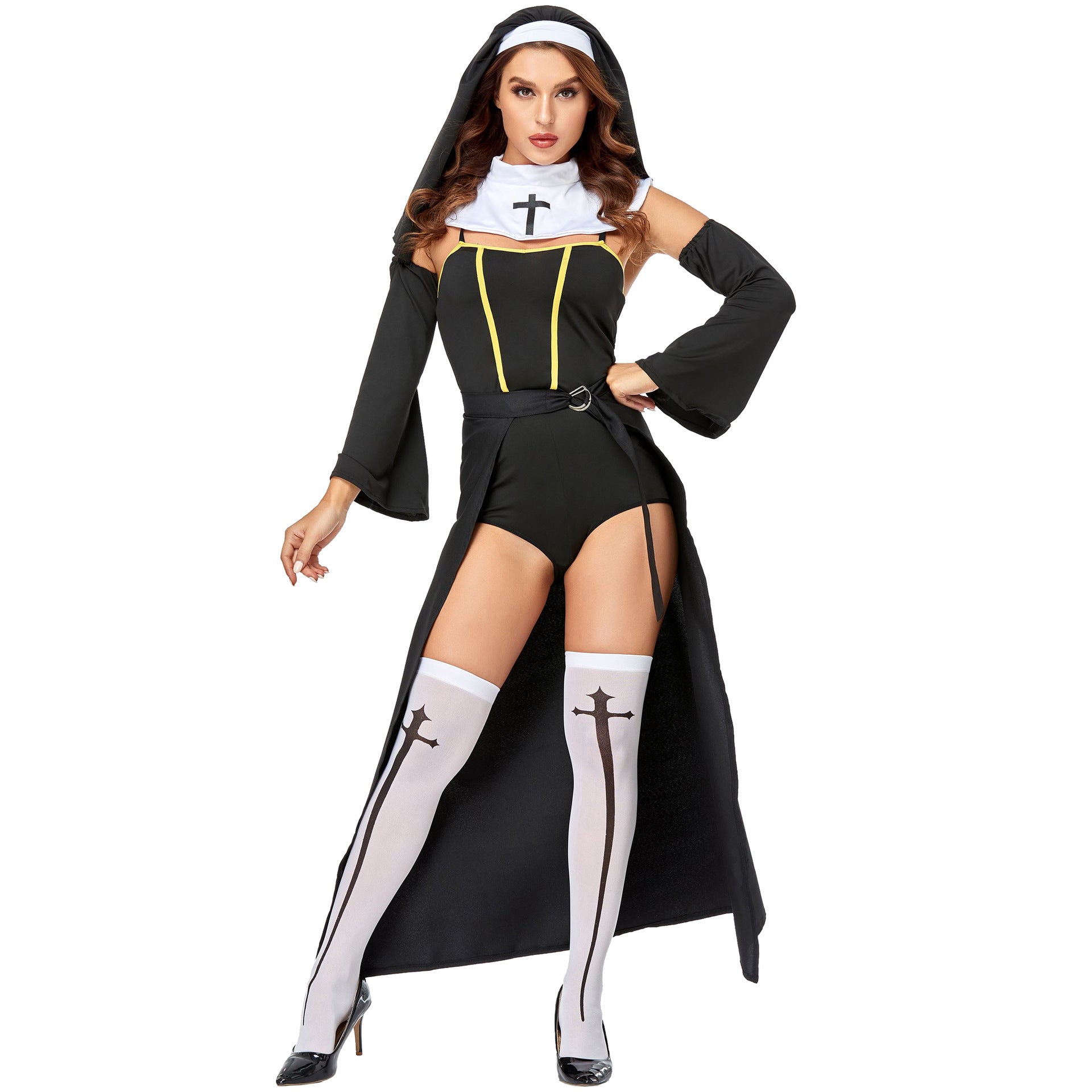 Dark Nun Halloween Costume - Cross Jumpsuit Cape Skirt Set