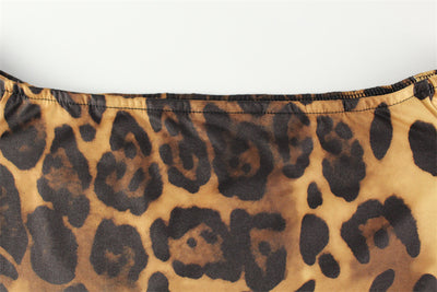 Leopard Print Off-Shoulder Bodysuit - Long Sleeve Thong Back