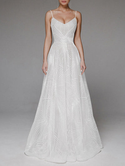 Spaghetti Strap Embroidered Prom Gown - Ball Dress