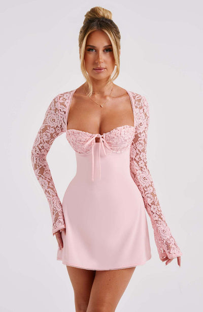 Lace Mini Dress - Long Sleeve Backless Party Dress