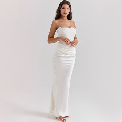 Strapless Ruched Maxi Dress - Sweetheart Evening Gown