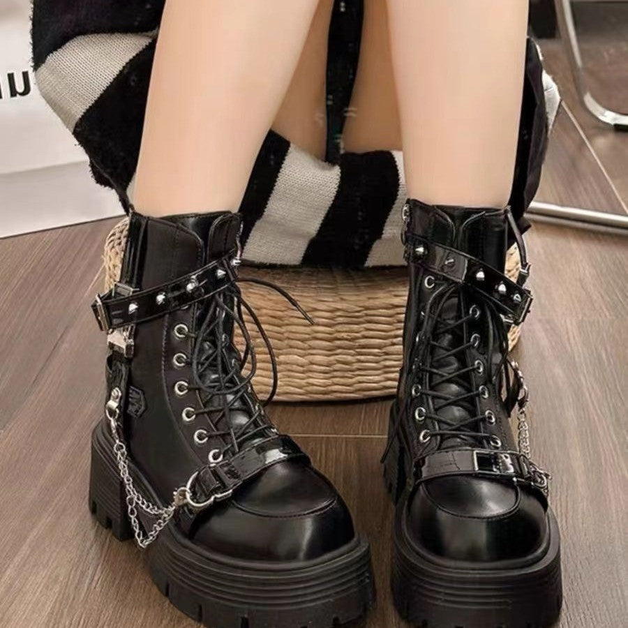 Martin Boots - Black Thick Sole Mid-Calf Platform
