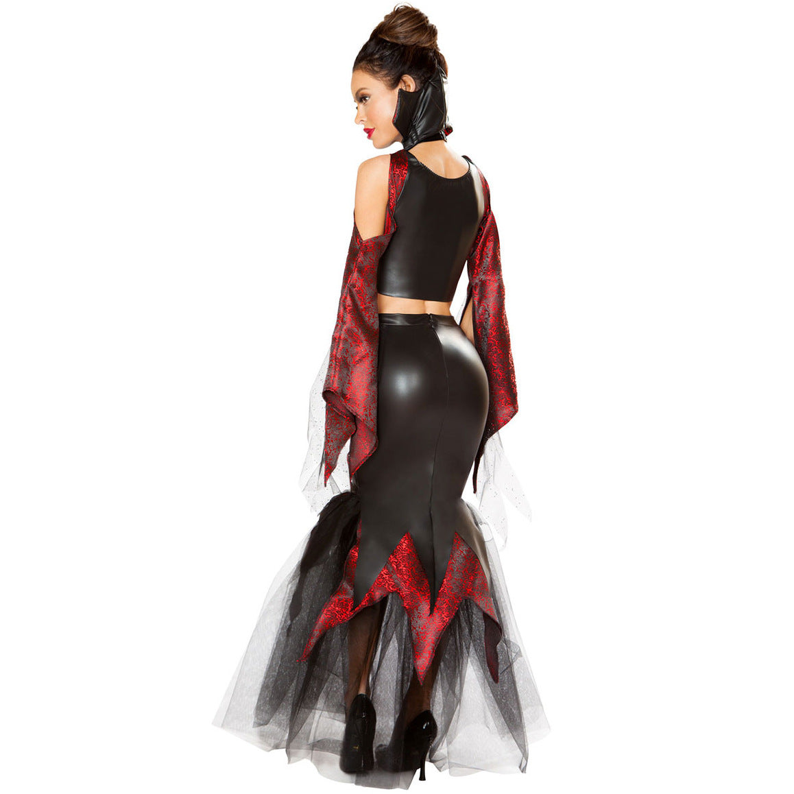 Halloween Vampire Queen Costume - Wetlook Mermaid Gown with Brocade Shawl