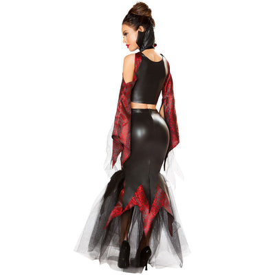 Halloween Vampire Queen Costume - Wetlook Mermaid Gown with Brocade Shawl