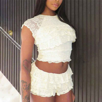 Cutout Crop Top Shorts Set - Midriff Slim Fit Two Piece