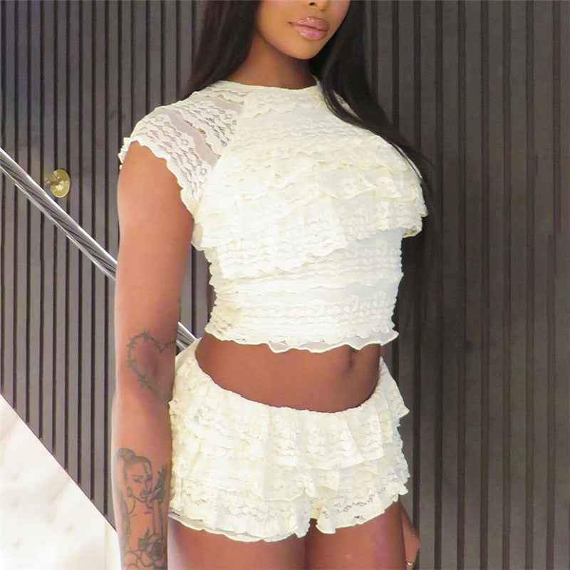 Cutout Crop Top Shorts Set - Midriff Slim Fit Two Piece