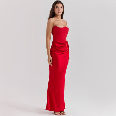 Strapless Ruched Maxi Dress - Sweetheart Evening Gown