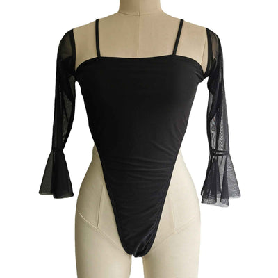 Sheer Mesh Long Sleeve Bodysuit - See Through Fitted