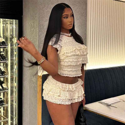 Cutout Crop Top Shorts Set - Midriff Slim Fit Two Piece