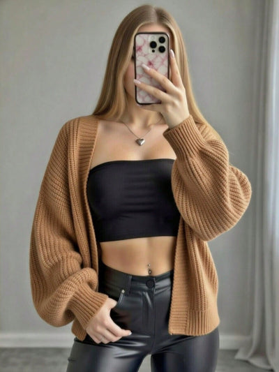 Relaxed Loose V-Neck Knit Cardigan for Women, Autumn Winter New  Outerwear Sweater Coat, Plus Size Slimming Top