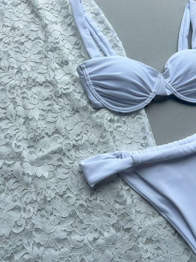 Bikini Set with Cover-Up - White Lace Three-Piece - Fashions Envy