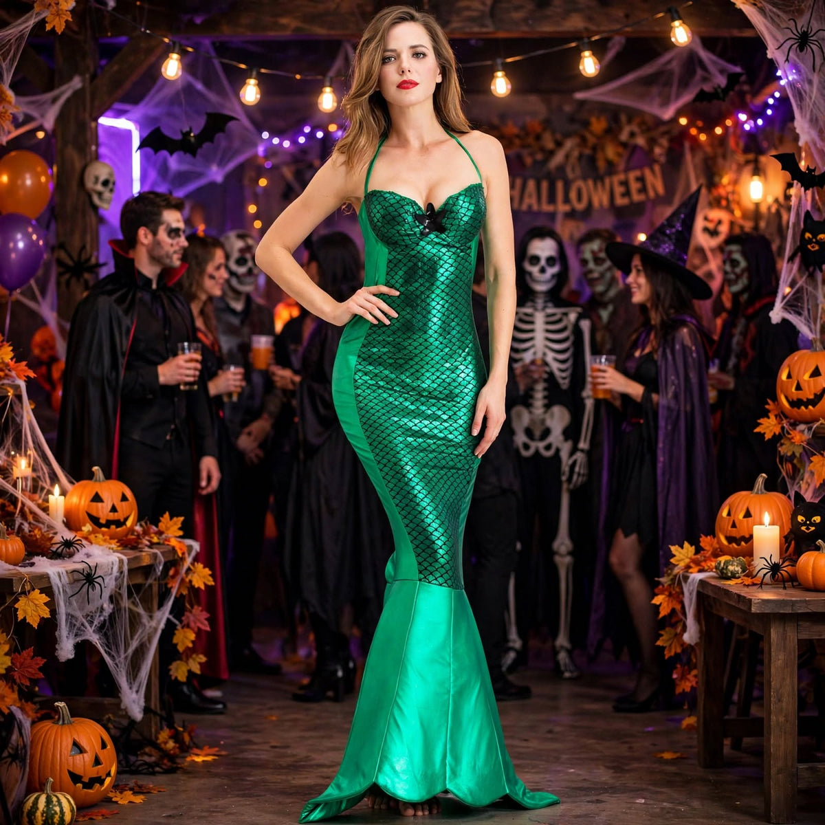 Mermaid Scale Fishtail Costume Dress - Sweetheart Neckline Gown
