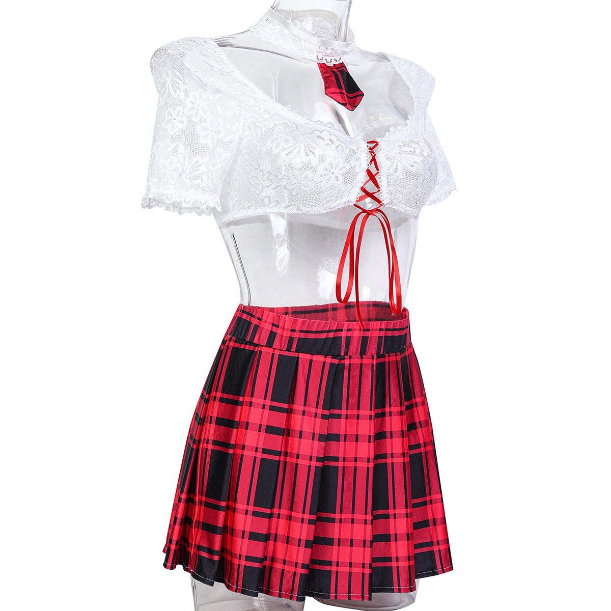 Red Plaid Maid Costume Lingerie Set - Roleplay - Fashions Envy