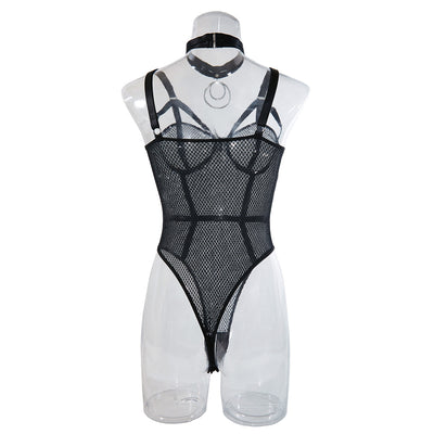 Sexy Lace Bodysuit with Choker - Slim Fit and Steel Ring Support