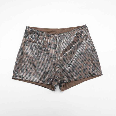 Sexy Leopard Print Outfit Set - Sequin Crop Top Fitted High-Waisted Shorts